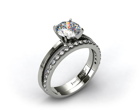 18k White Gold Cathedral Reverse Tapered Engagement Ring & 0.33ct Common Prong Wedding Ring